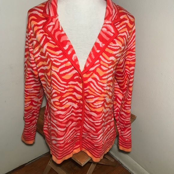 Isaac Mizrahi Zebra Stripe Button Front Sweater-SZ L - Picture 2 of 12
